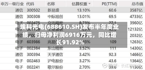 埃科光电(688610.SH)发布半年度业绩，归母净利润6916万元，同比增长91.92%-第1张图片