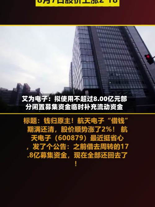 艾为电子:拟使用不超过8.00亿元部分闲置募集资金临时补充流动资金-第1张图片