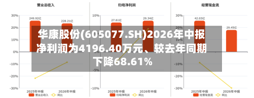 华康股份(605077.SH)2026年中报净利润为4196.40万元、较去年同期下降68.61%-第1张图片