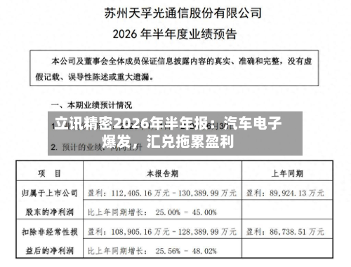 立讯精密2026年半年报：汽车电子爆发	，汇兑拖累盈利-第1张图片