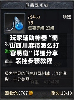 玩家辅助神器“蜀山四川麻将怎么打容易赢	”详细分享装挂步骤教程-第1张图片