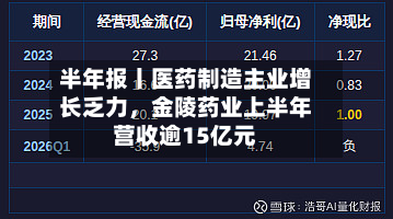 半年报丨医药制造主业增长乏力	，金陵药业上半年营收逾15亿元-第3张图片