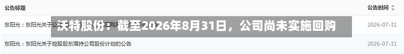 沃特股份：截至2026年8月31日，公司尚未实施回购-第1张图片