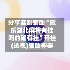 分享实测辅助“微乐湖北麻将有挂吗的确有挂”开挂(透视)辅助神器-第2张图片